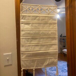 Macrame hanging jewelry holder